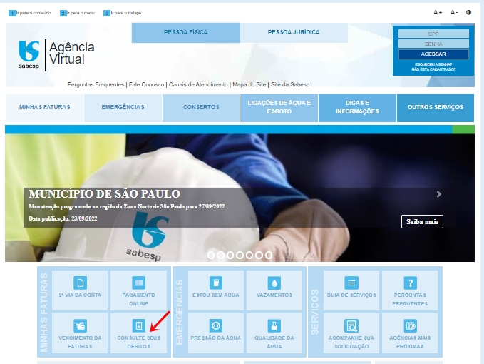 Sabesp - Na agência virtual é possível encontrar o número
